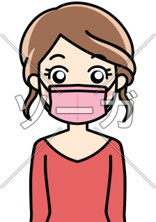 新型ウイルスの感染症に注意するカラーマスク（ピンク）を着用した女性のイラスト