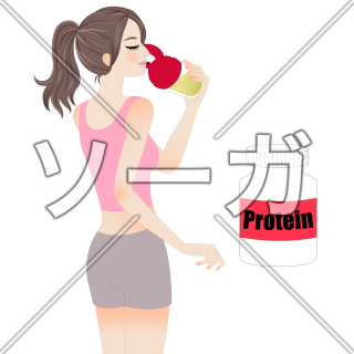 プロテインを飲む女性のイラスト