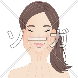 洗顔後に肌を確認する女性（スキンケア）