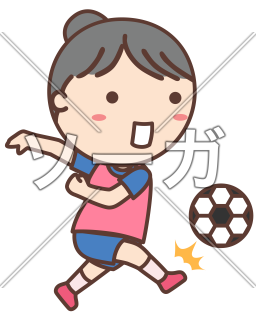 サッカースクール（フットボールスクール）でシュートを打つ女の子のイラスト