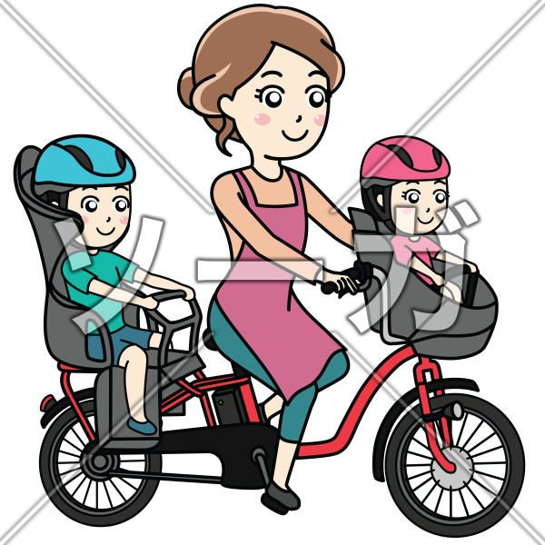 電動アシスト自転車に乗る家族のイラスト素材 無料 ソーガ