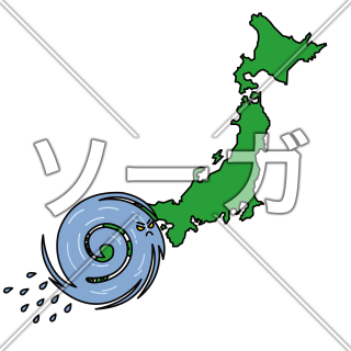 日本列島に直撃する台風のイラスト