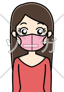 ピンクの立体マスク（3Dマスク）を着用して花粉症を防ぐ女性のイラスト