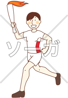 オリンピックで走る男性聖火ランナー（聖火リレー）のイラスト