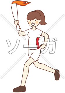 オリンピックで走る女性聖火ランナー（聖火リレー）のイラスト