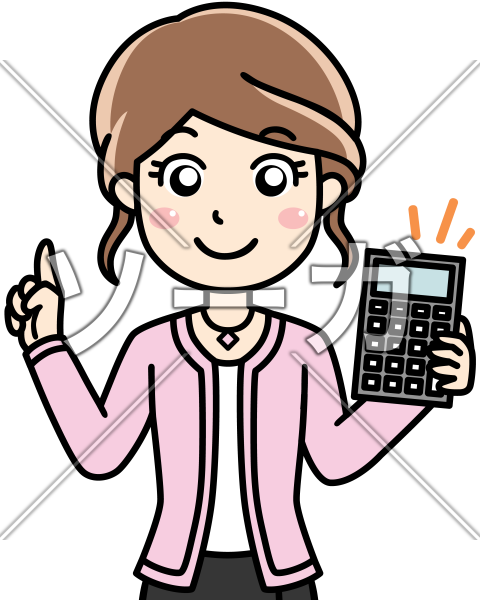 電卓を使ってローンの金額を提示する女性（会計）