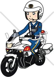 交通違反を取り締まる白バイ隊員（オートバイ）のイラスト