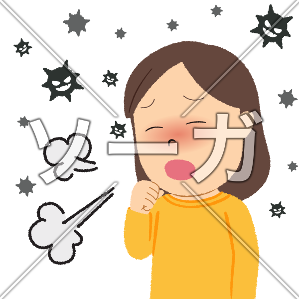 発熱・咳の症状が出ている女性のイラスト