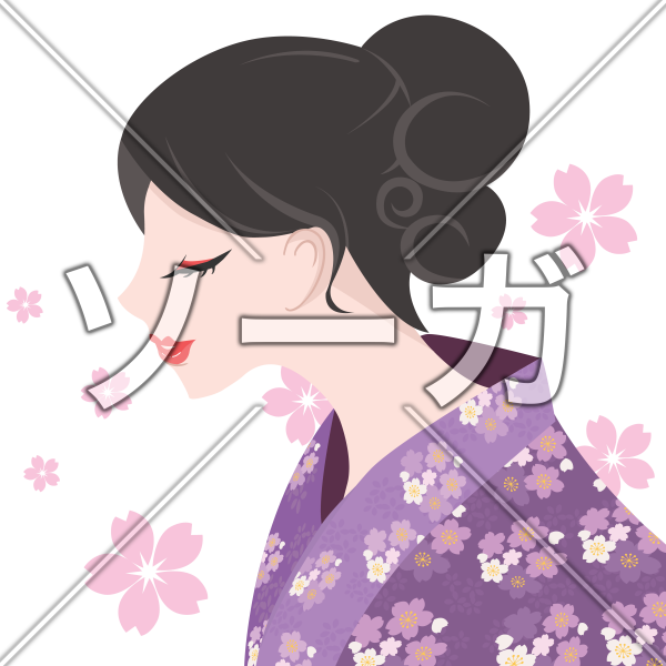 お花見をする着物を着た女性 桜 のイラスト素材 無料 ソーガ