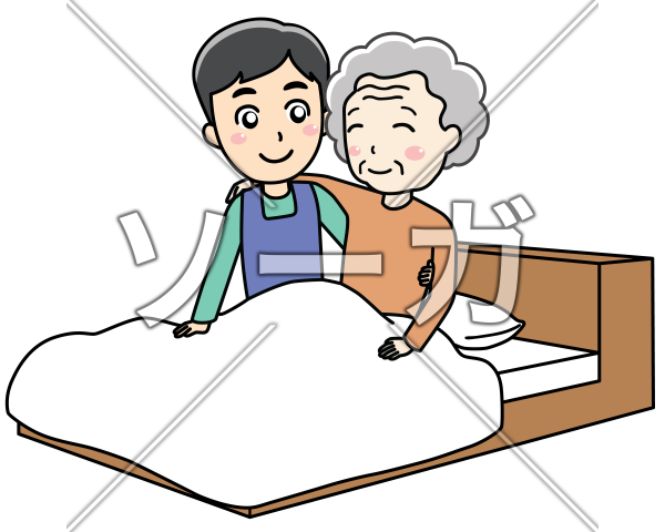 老人を介護する男性介護士 老人ホーム のイラスト素材 無料 ソーガ