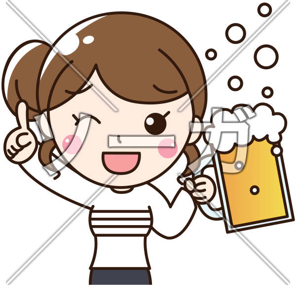 生ビールを飲む女性 居酒屋 のイラスト素材 無料 ソーガ