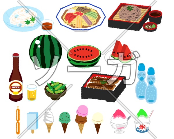 夏が旬な食べ物のイラストのイラスト素材 無料 ソーガ