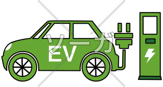 電気自動車（EV）と充電器スタンドのイラスト