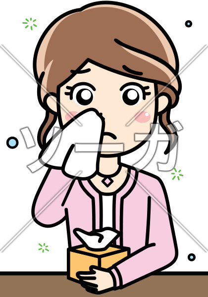 花粉症で鼻水が止まらない女性（アレルギー性鼻炎）