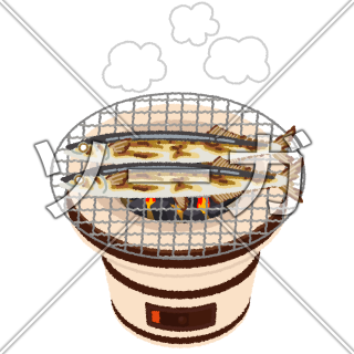 焼きさんま（炭火・七輪）のイラスト