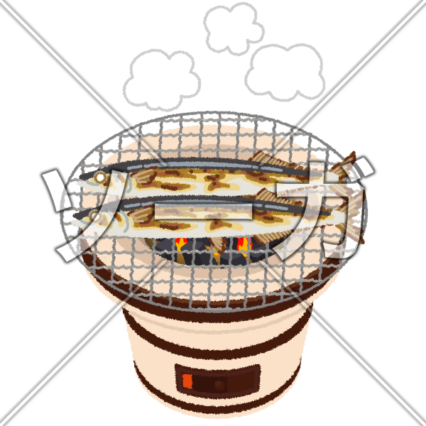 焼きさんま（炭火・七輪）のイラスト