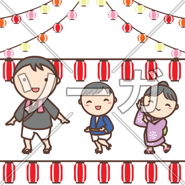 盆踊りに参加する家族３人 お祭り のイラスト素材 無料 ソーガ