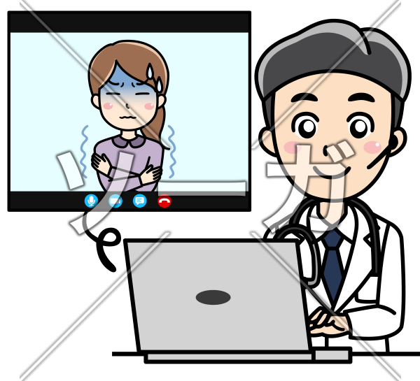 オンライン診療を受ける患者と医師のイラストのイラスト素材 無料 ソーガ