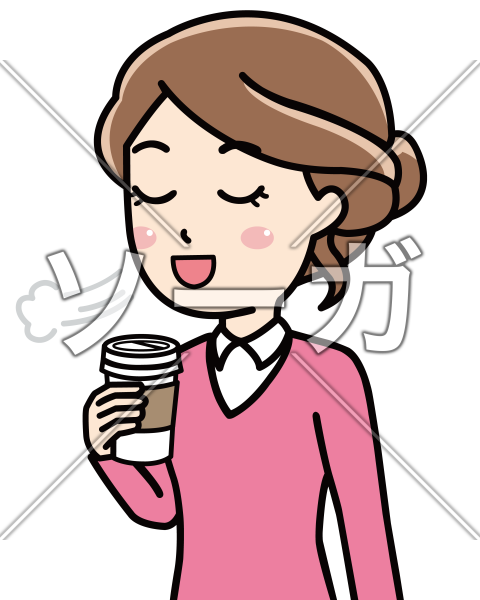 コンビニコーヒーを飲む女性 コーヒースリーブ のイラスト素材 無料 ソーガ