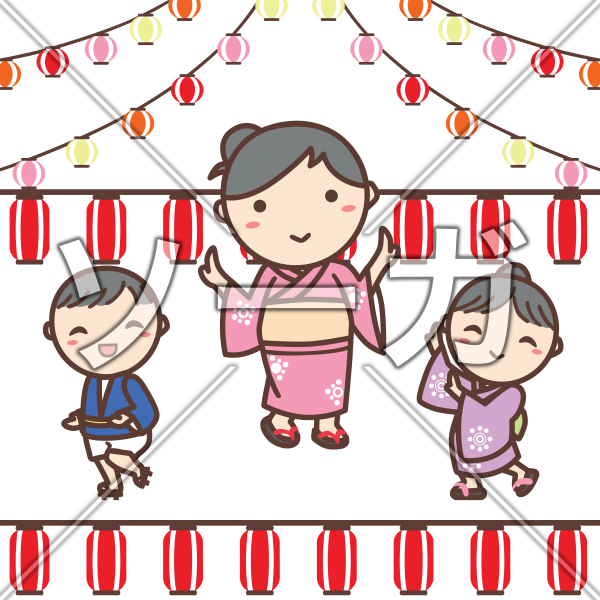 笑顔で盆踊りを楽しむ家族４人 お祭り のイラスト素材 無料 ソーガ