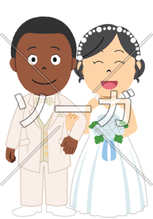 国際結婚（アメリカ人とアジア人）のイラスト