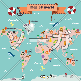 世界地図と動物のイラスト